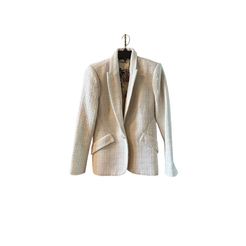 L'agence Chamberlain Blazer Single Button Safari Ecru Sparkle Cream 2 - Picture 8 of 16